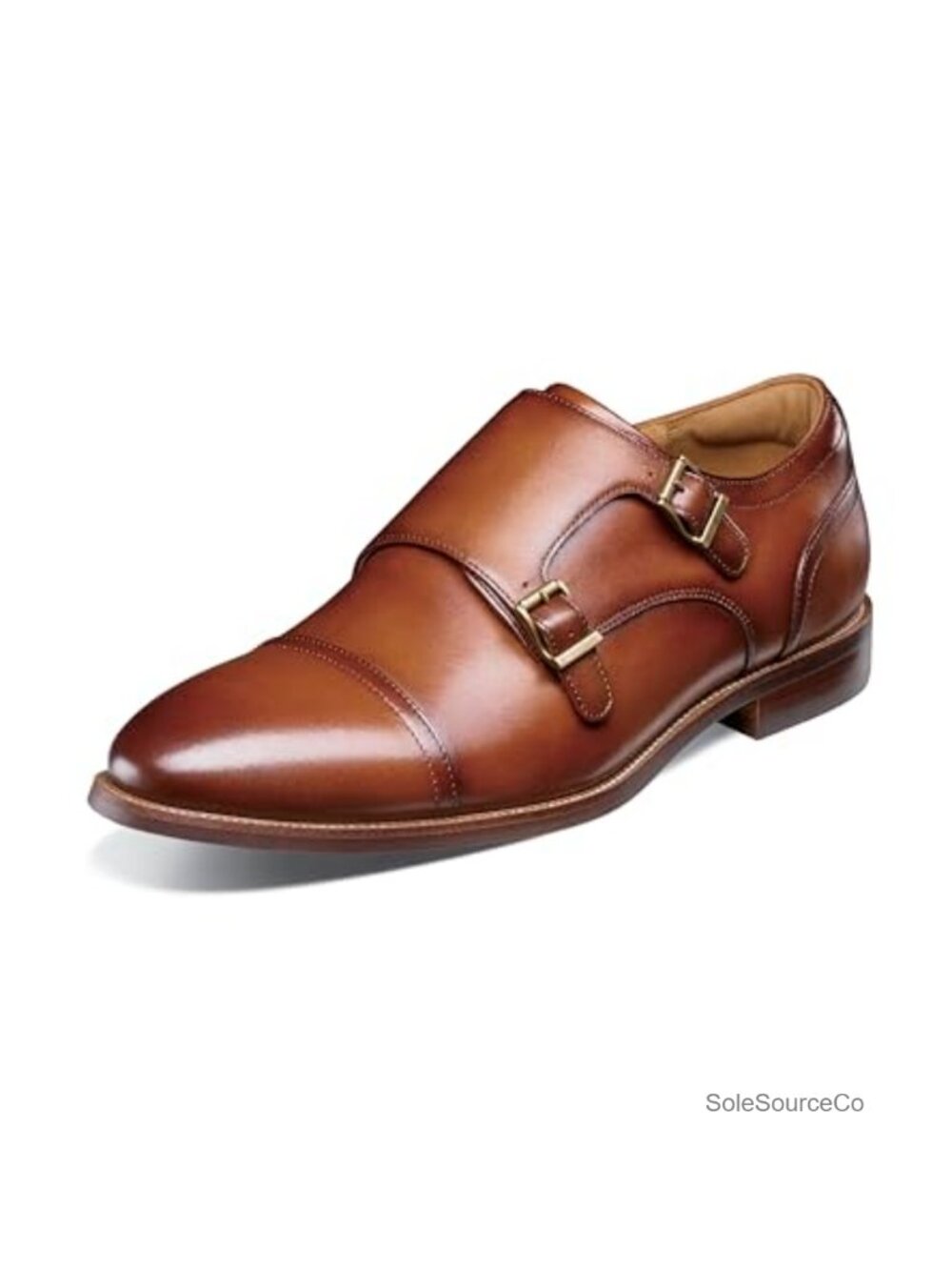 Men's Cap Toe Double Monk Oxford Leather Dress Shoes Buckle Formal